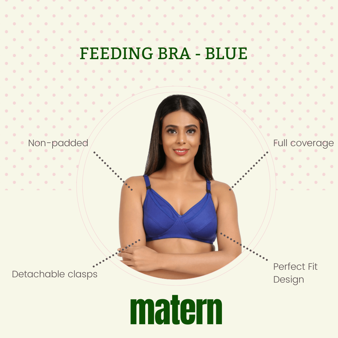 Best Maternity Bra - Full Coverage - Non Padded - Cotton Blend - Blue Colour